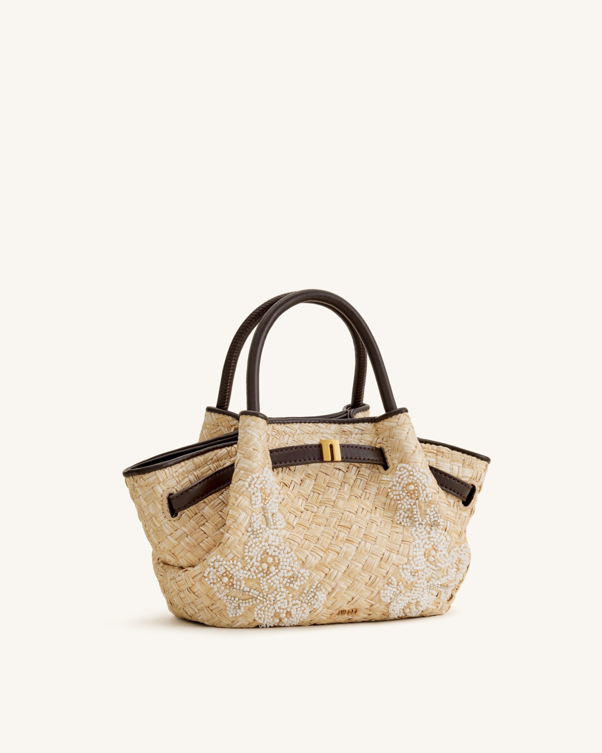 Hana Mini Faux Straw Beading Tote Bag - Brown - Image 3
