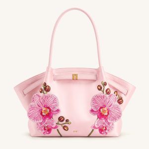 Hana Large Orchid Embroidered Tote Bag - Pink