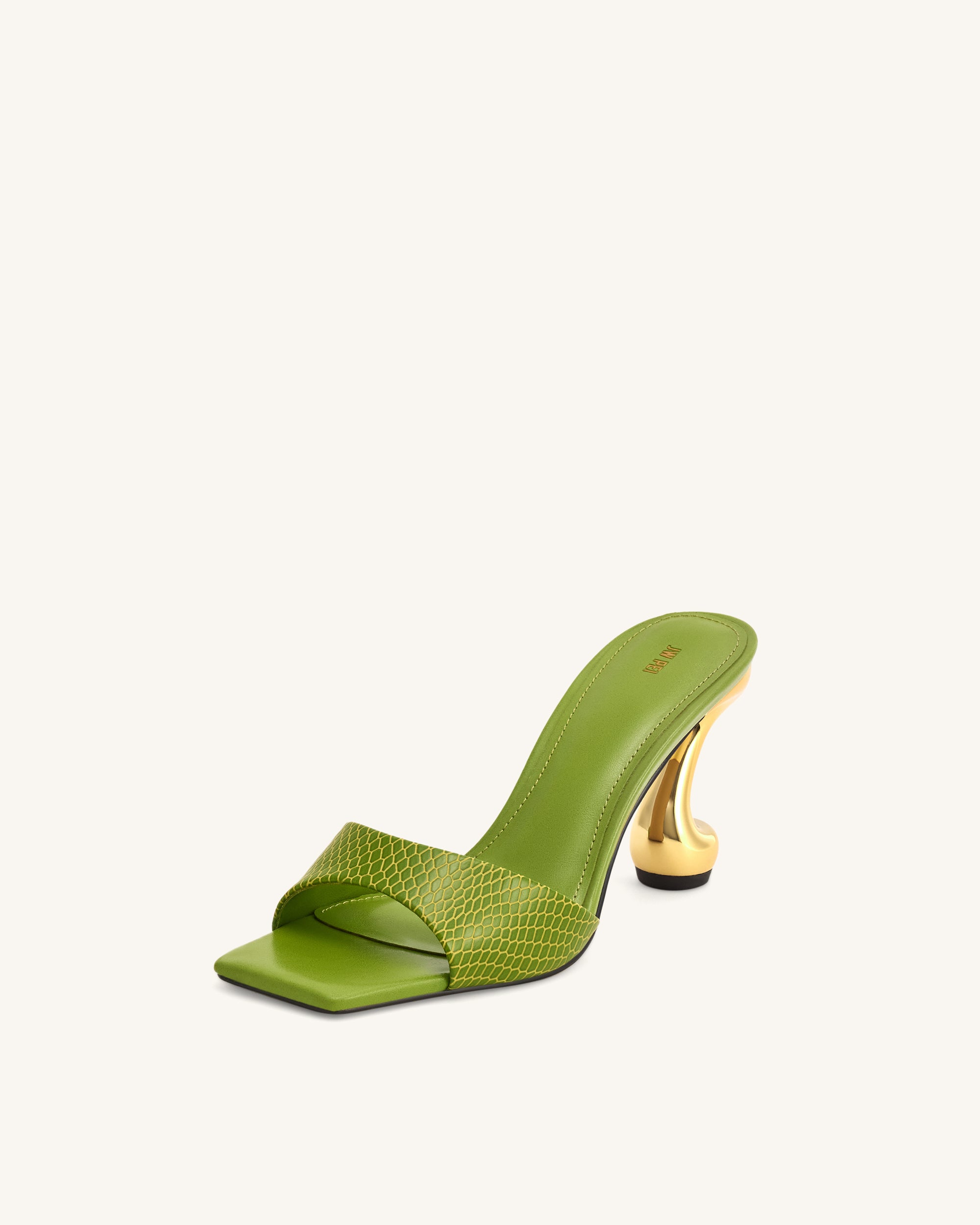Hannah Snakeskin Heel Mules - Green - Image 7