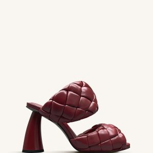 Lillian Weave Leather Heel Mules – Burgundy