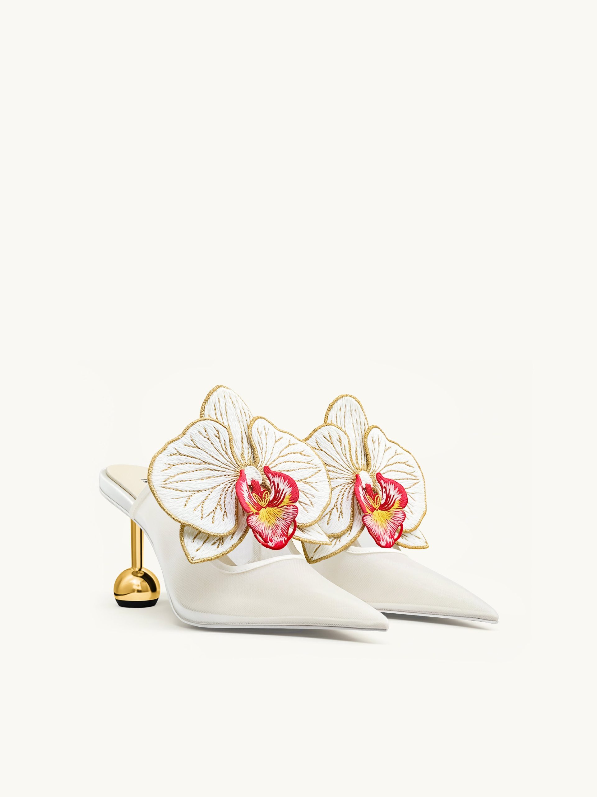 Sofia Orchid Sphere Heel Mules - White - Image 3