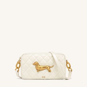 Riley Dachshund Quilted Shoulder Bag - Pearl White