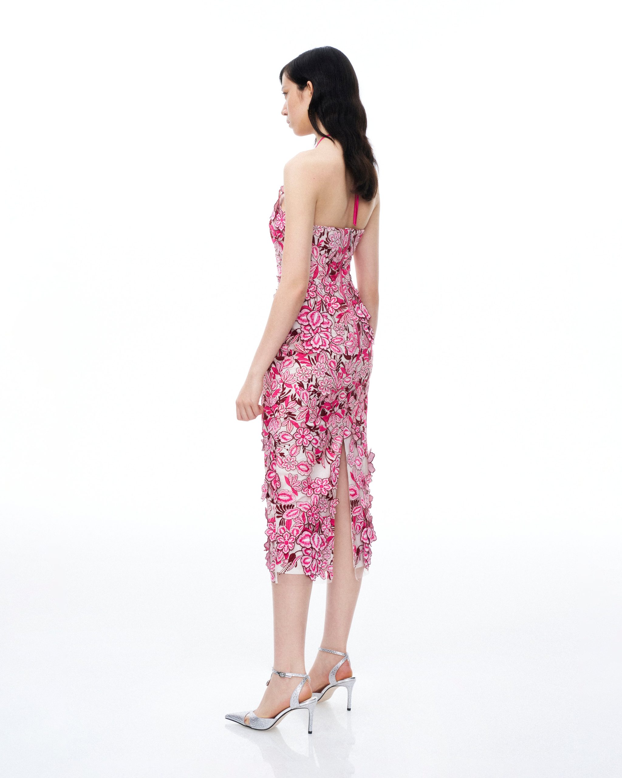 Fiora Halter Neck Floral Embroidered Maxi Dress - Rose Red - Image 3