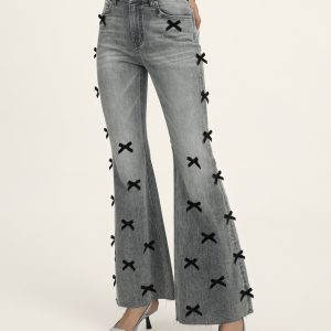 Black Velvet Bow Boogie Child Fray Jeans - Smoke and Mirrors