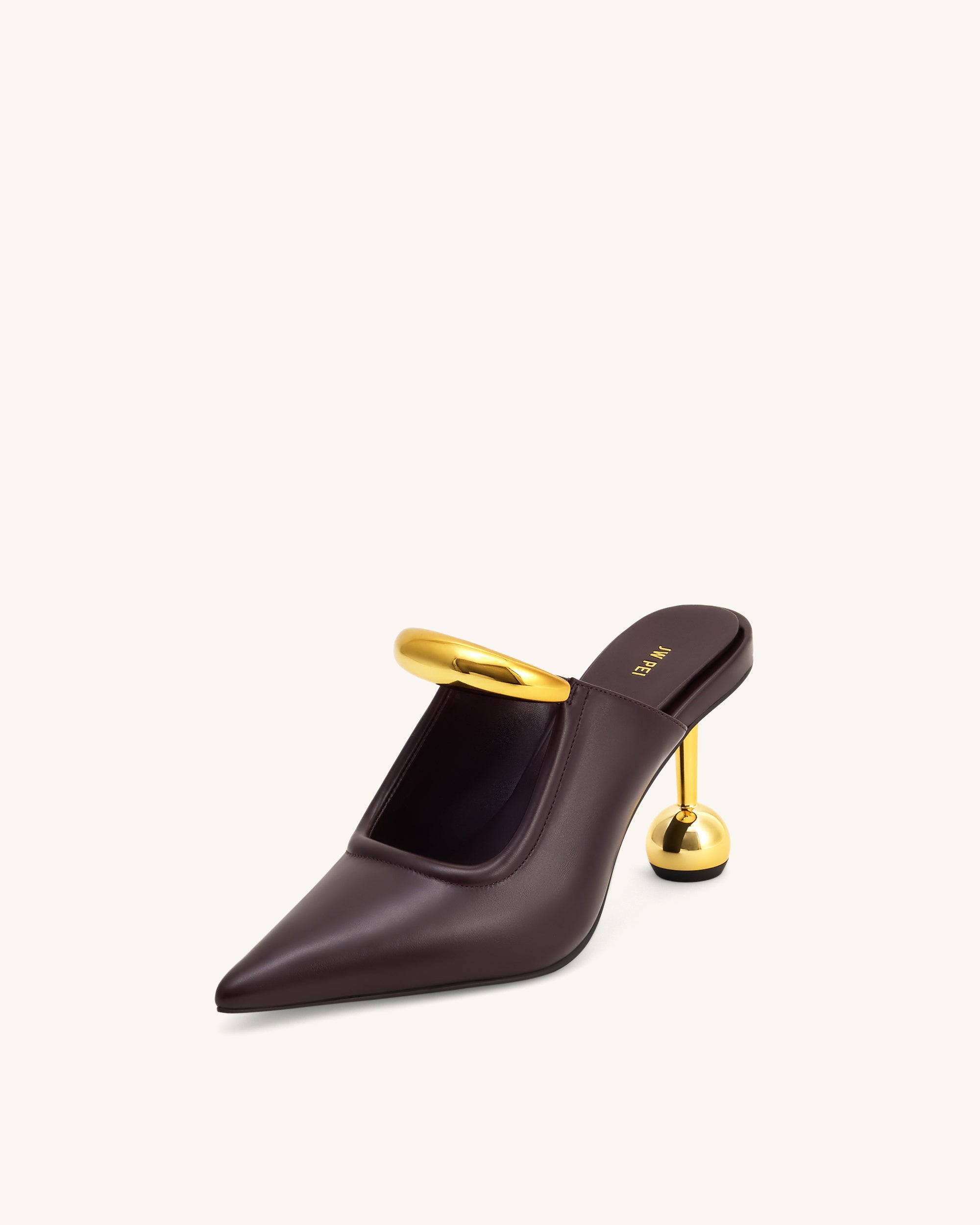 Sofia Metal Accent Sphere Heel Mules - Deep Burgundy - Image 6