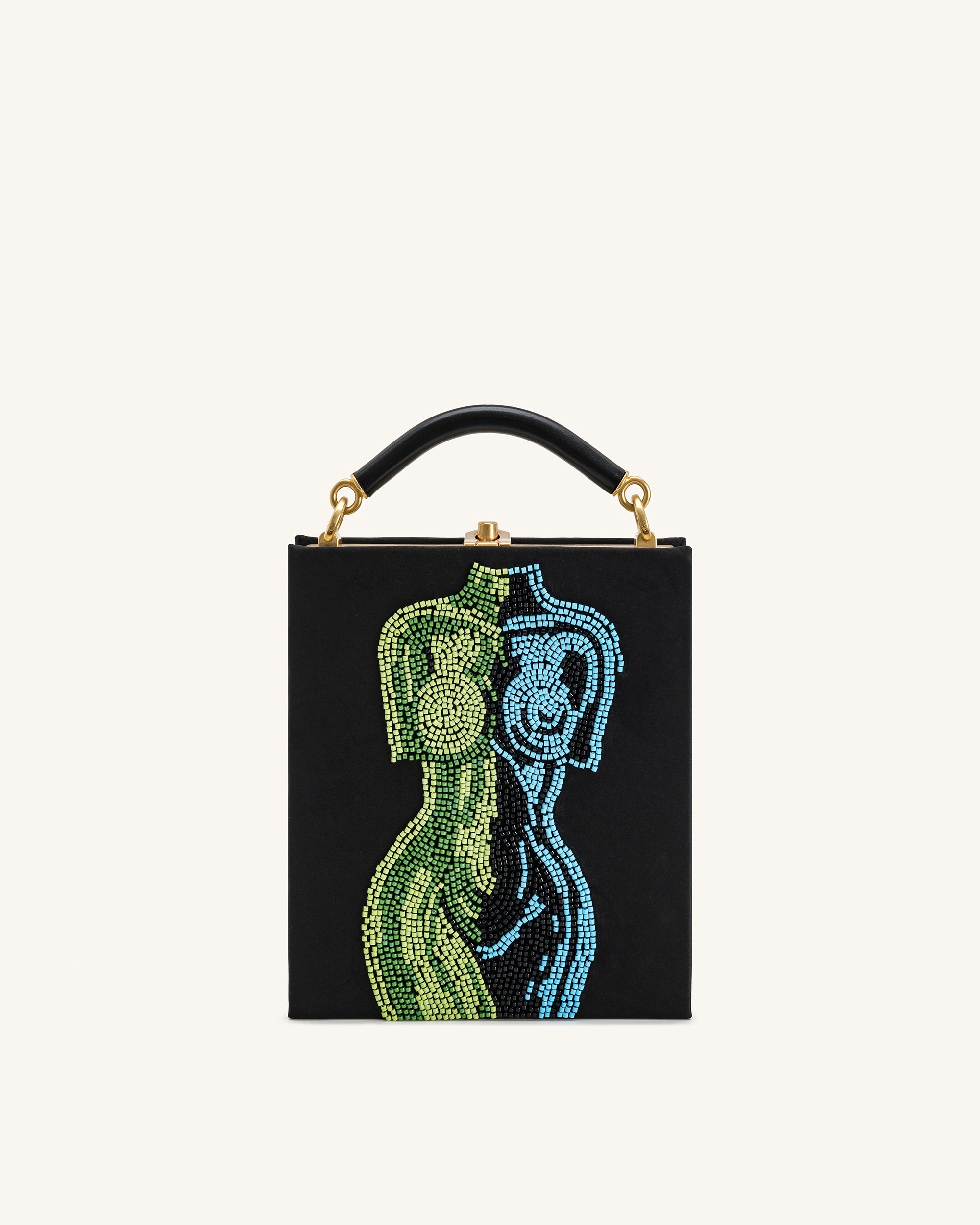 Elle Colorful Beaded Book Top Handle Bag - Black