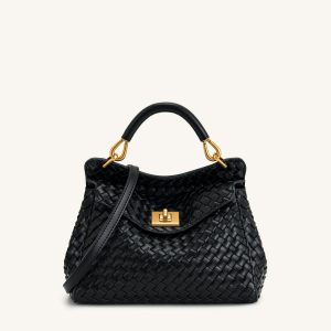 Lucia Classic Top Handle Woven Bag - Black