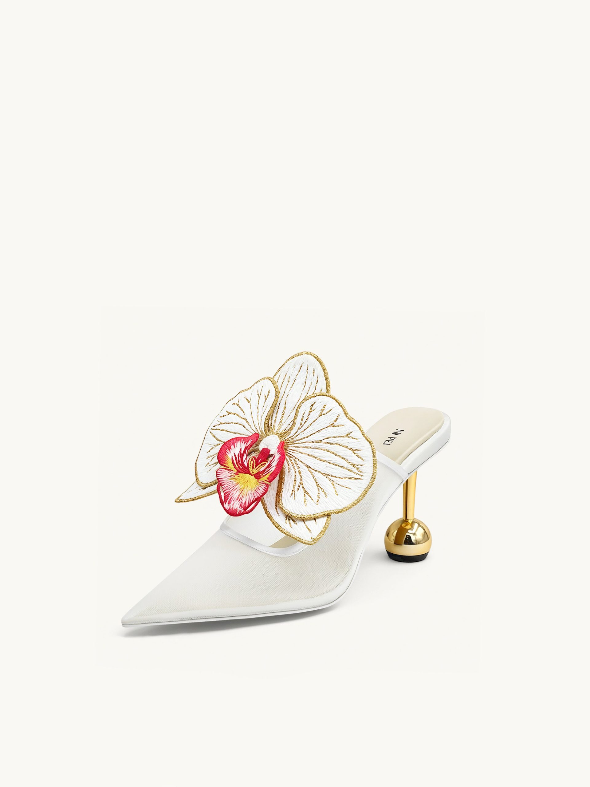 Sofia Orchid Sphere Heel Mules - White - Image 4