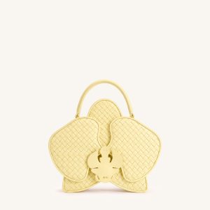 Flora Woven Orchid Shaped Top Handle Bag - Yellow