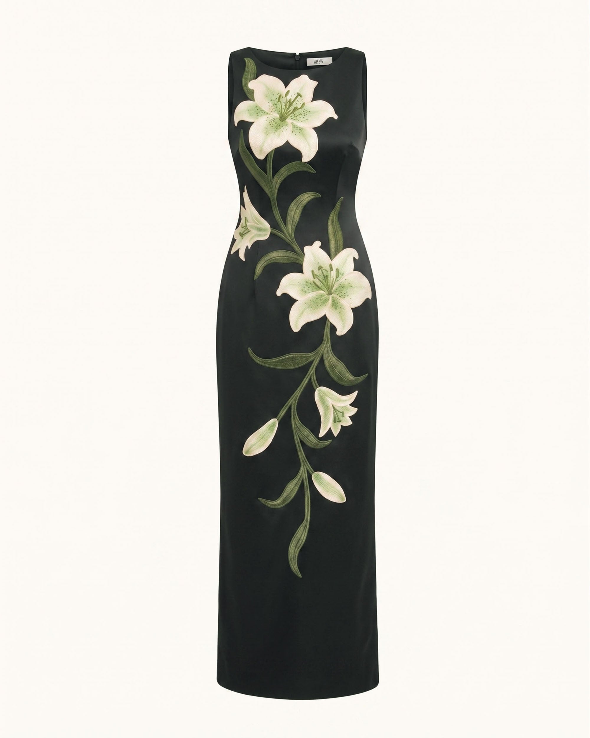 Lily Floral Print Sleeveless Column Maxi Dress - Black - Image 3