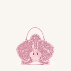 Flora Artificial Crystal Orchid Shaped Top Handle Bag - Pink