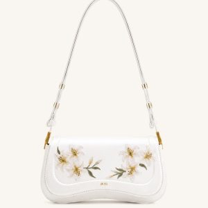 Joy Lily Embroidery Shoulder Bag - White