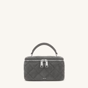 Vivienne Faux Suede Quilted Vanity Top Handle Bag - Charcoal Gray