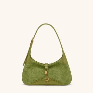 Juliette Faux Suede Key Charm East-West Shoulder Bag - Green Croc