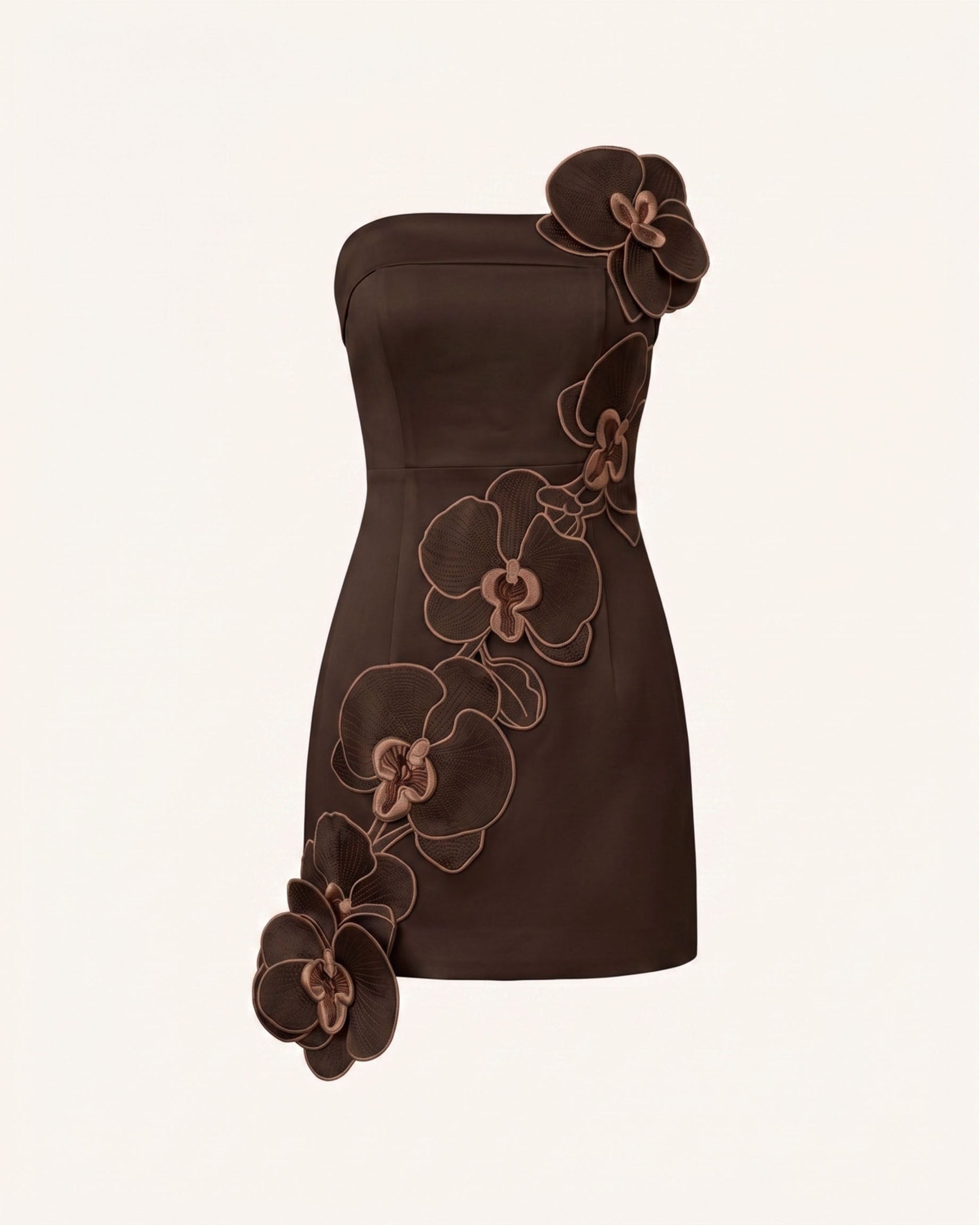 Orchid Embroidered Floral Appliqué Strapless Mini Dress - Brown - Image 3