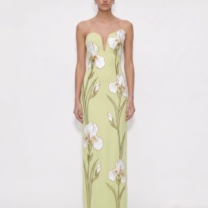 Iris EmbroideredNotch Neck Strapless Maxi Dress - Light Green