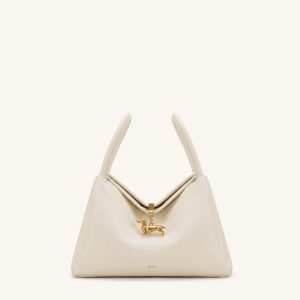 Maelle Dachshund Charm Double Handle Bag - White