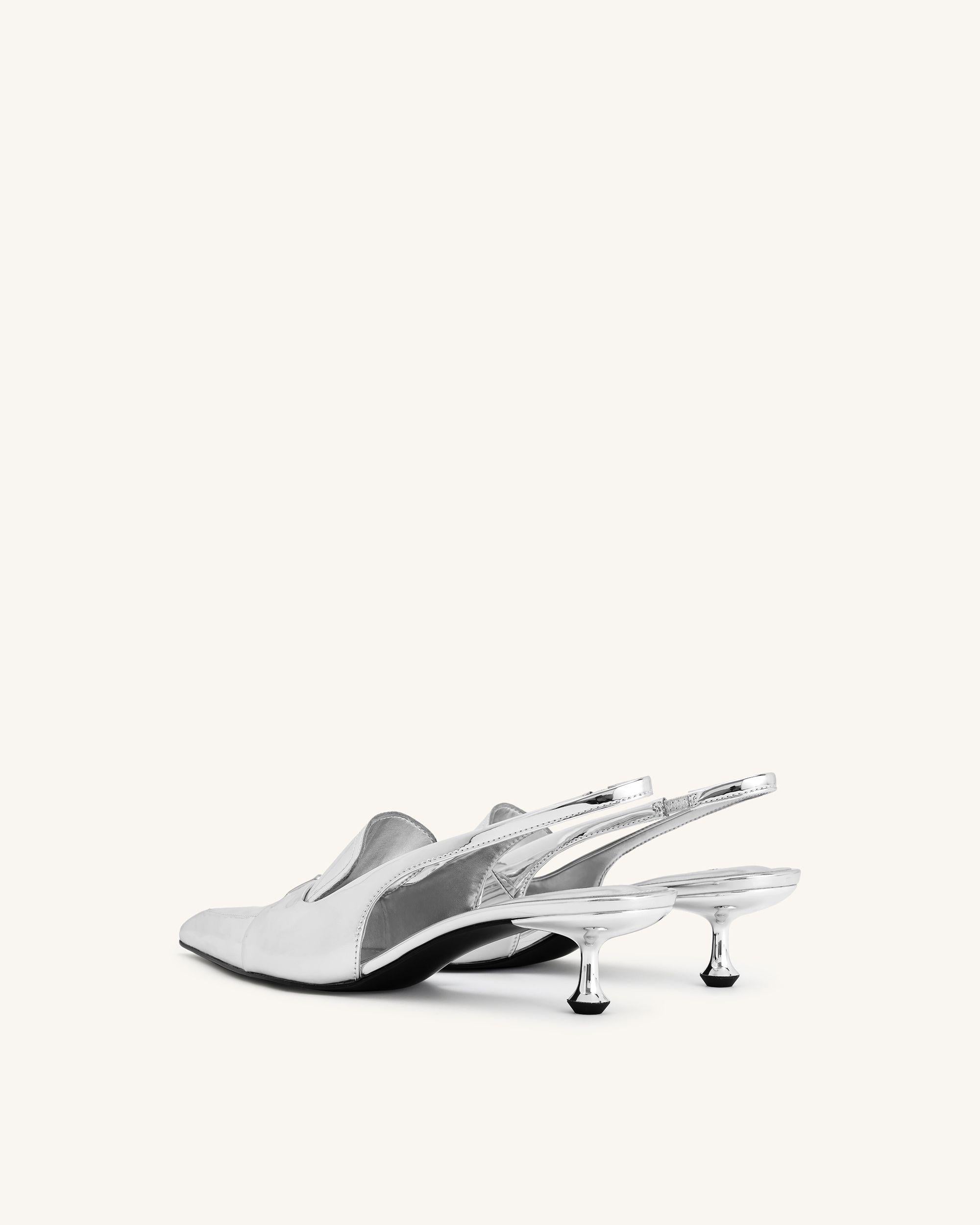 Carla Metallic Kitten Heel Pumps - Silver - Image 4