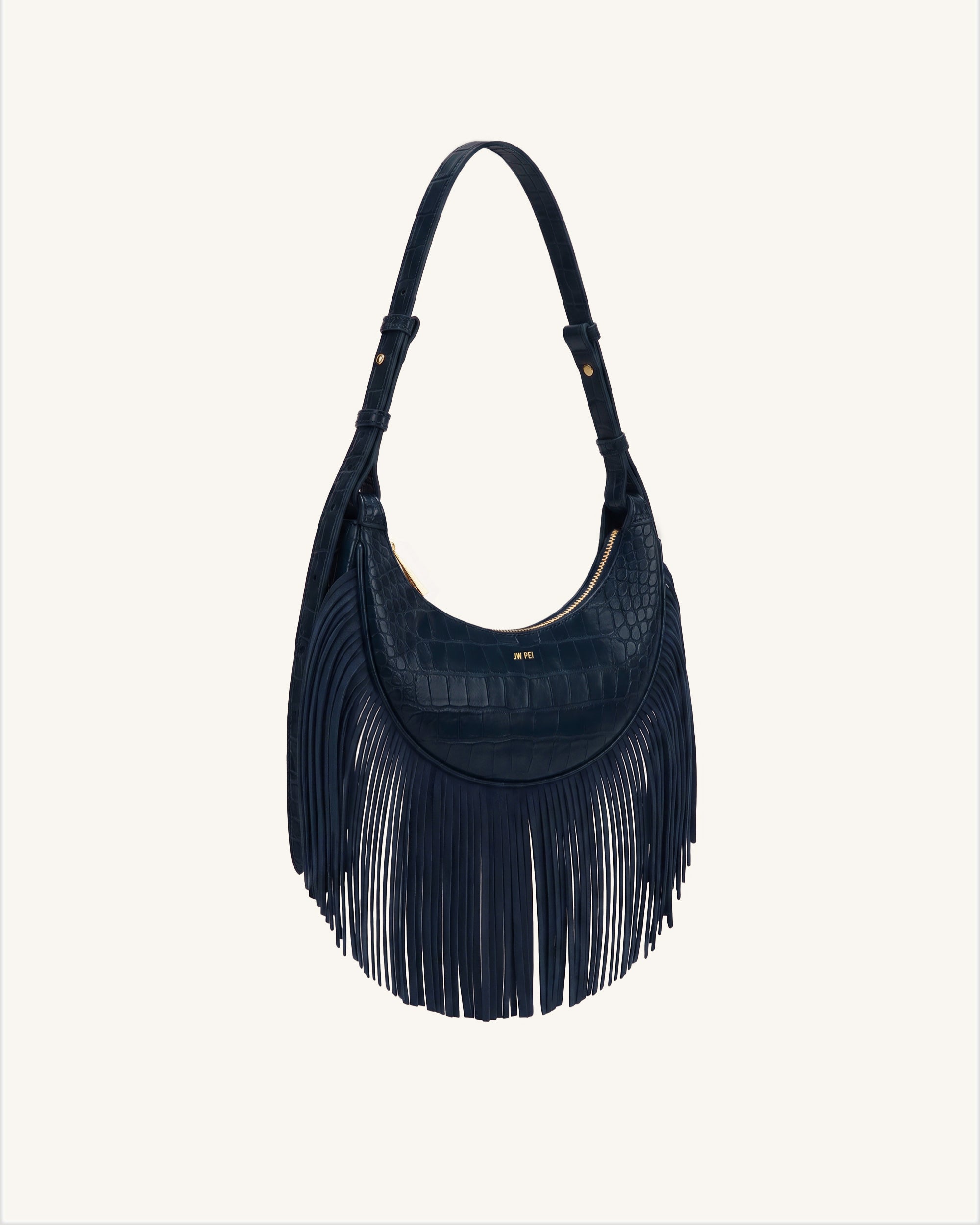 Sharon Fringe Crossbody Bag - Navy Croc - Image 2