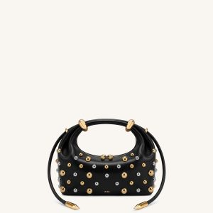 Ellie Studded Metal Ring Embellished Top Handle Bag - Black