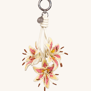 3D Embroidered Lily Bag Charm - Pink Yellow
