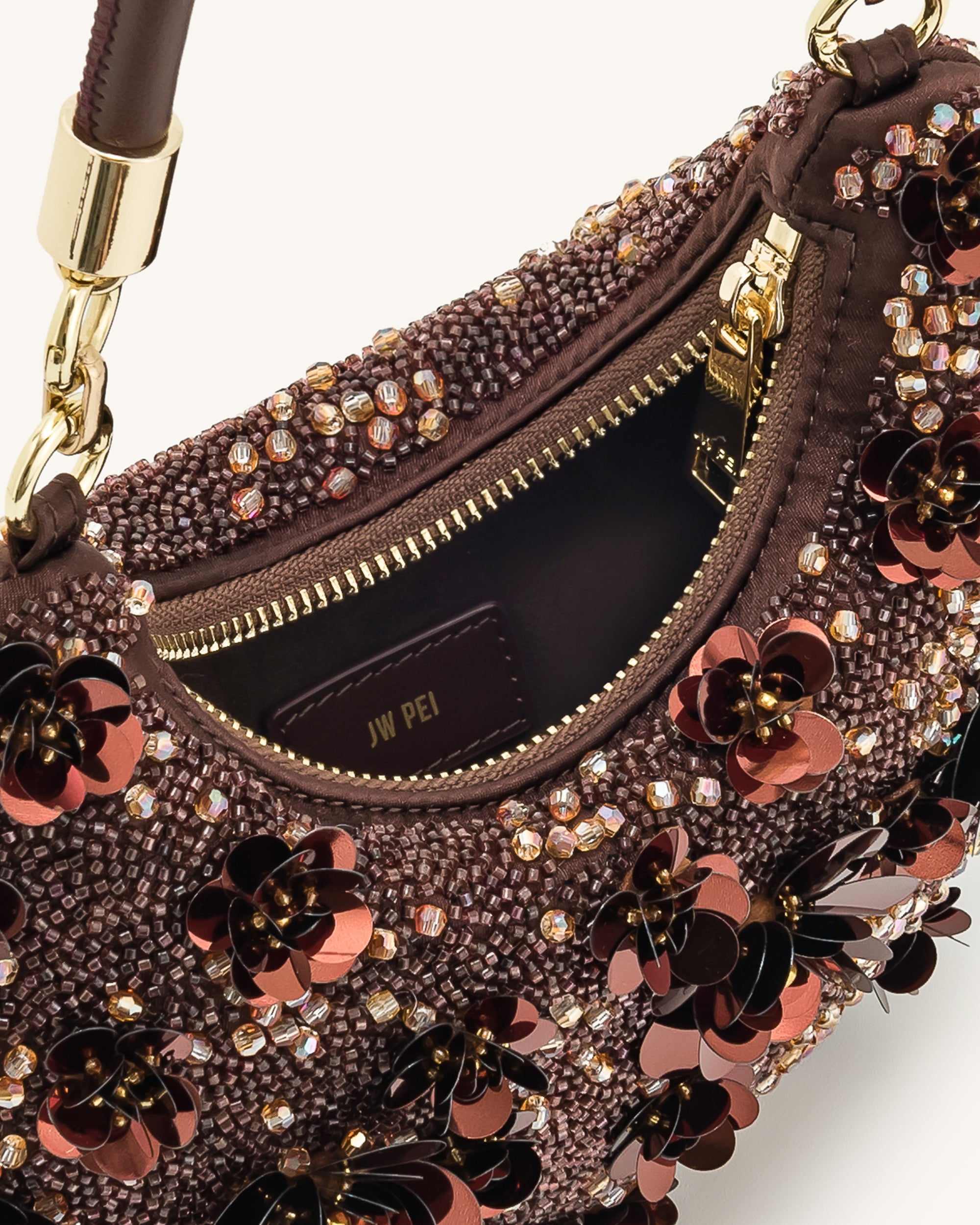 Livia Beaded Floral Hobo Bag - Brown - Image 4