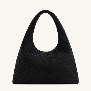 Laura Faux Suede Woven Shoulder Bag - Black