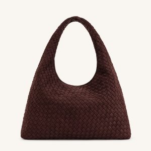 Laura Faux Suede Woven Shoulder Bag - Dark Brown