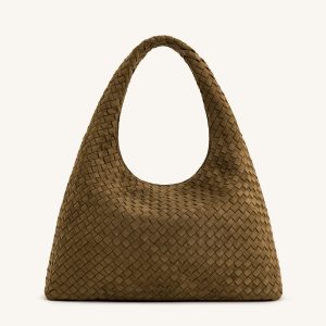 Laura Faux Suede Woven Shoulder Bag - Olive Green