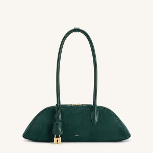 Zora Faux Suede Shoulder Bag - Dark Green
