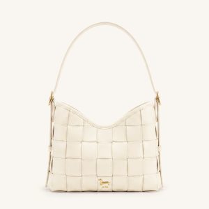 Nadine Dachshund Woven Hobo Bag - White