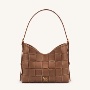 Nadine Dachshund Woven Hobo Bag - Mocha Brown