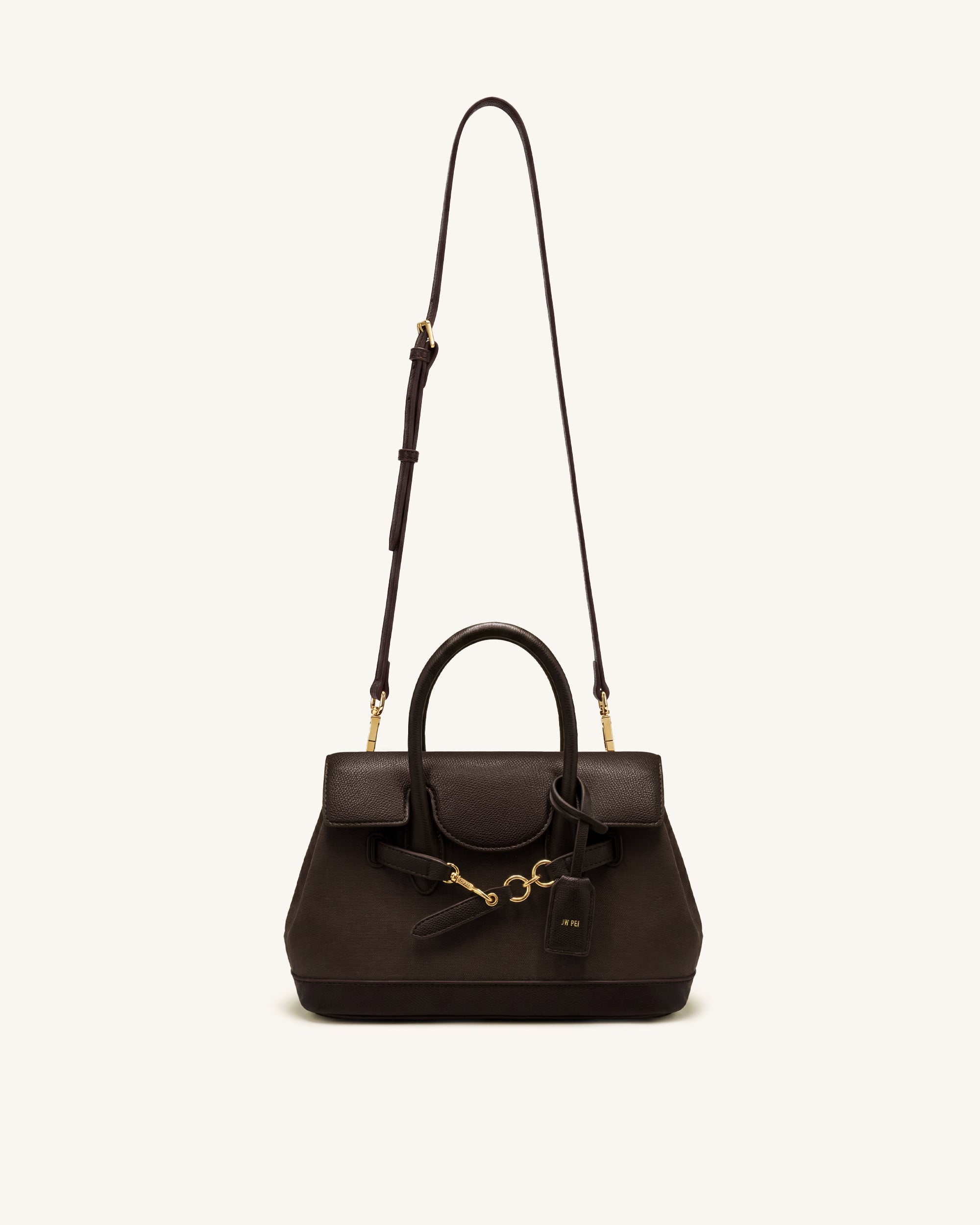 Alina Belted Satchel Bag - Dark Brown Canvas - Image 2