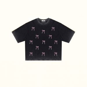 Cherish Crystal Bow Boxy Tee - Faded Black