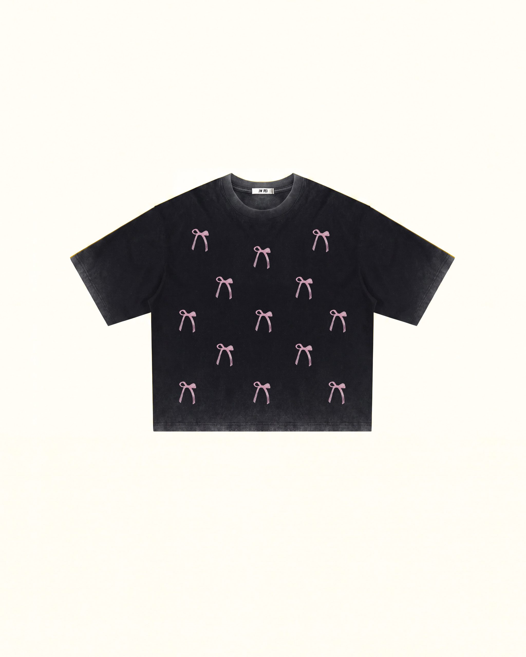 Cherish Crystal Bow Boxy Tee - Faded Black