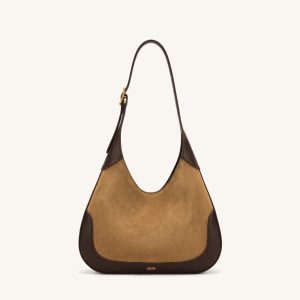 Willow Faux Suede Trim Hobo Bag - Brown