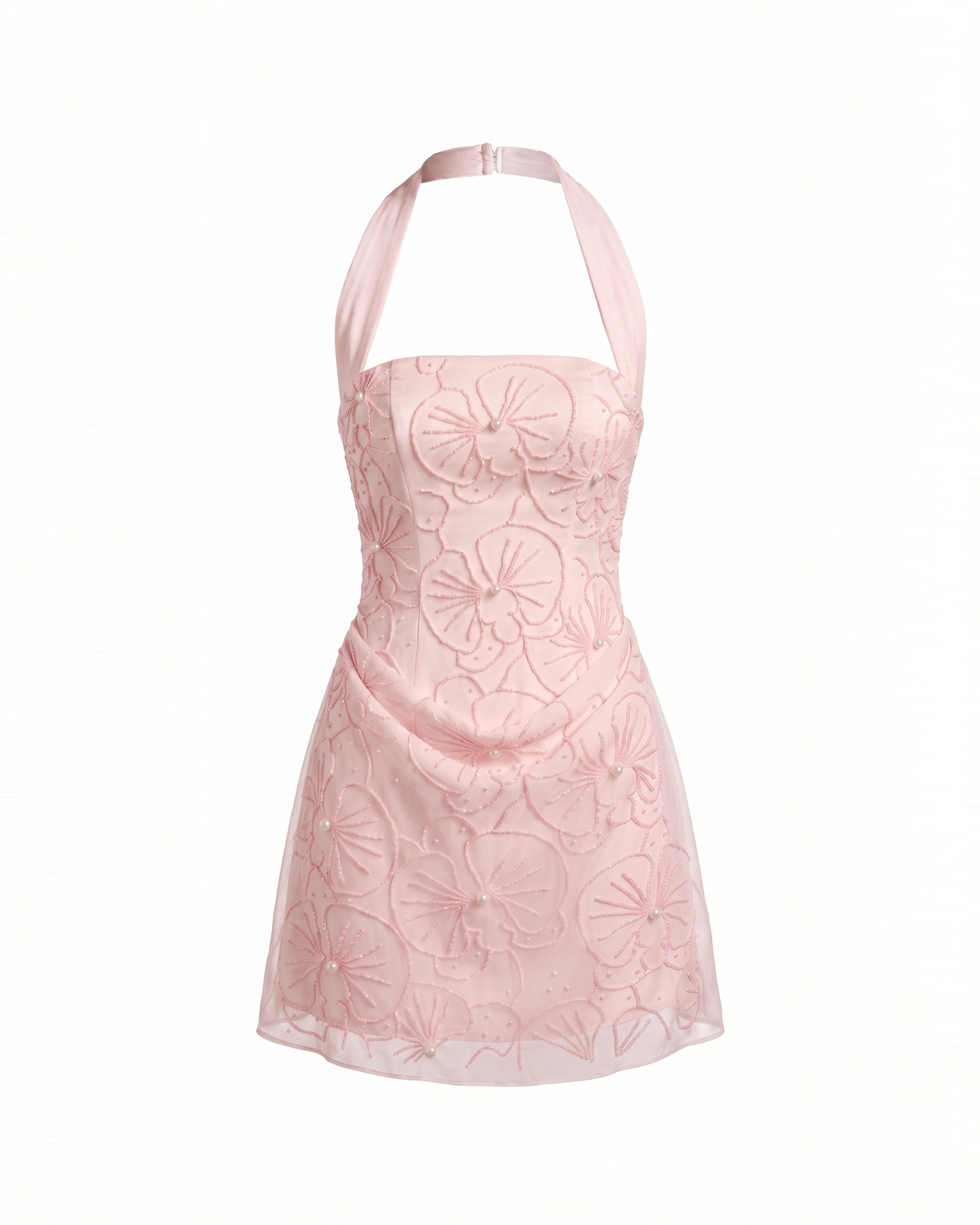 Orchid Beaded Embroidered Square Neck Halter Mini Dress - Blush Pink - Image 3