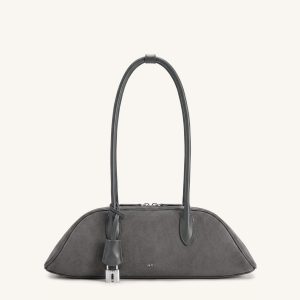Zora Faux Suede Shoulder Bag - Charcoal Gray