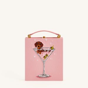 Taya Wine Glass Puppy Pattern Book Shape Clutch Bag - Pink