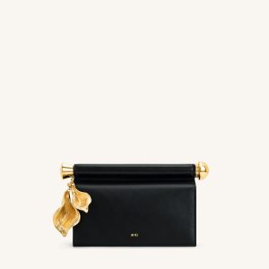 Holly Metal Pendant Embellished Clutch - Black