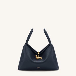 Maelle Dachshund Charm Double Handle Bag - Dark Blue