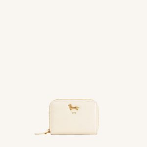 Maeve Dachshund Metal Emblem Zip Wallet - Pearl White
