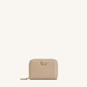 Maeve Dachshund Metal Emblem Zip Wallet - Sand