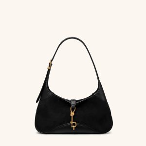 Juliette Faux Suede Key Charm East-West Shoulder Bag - Black
