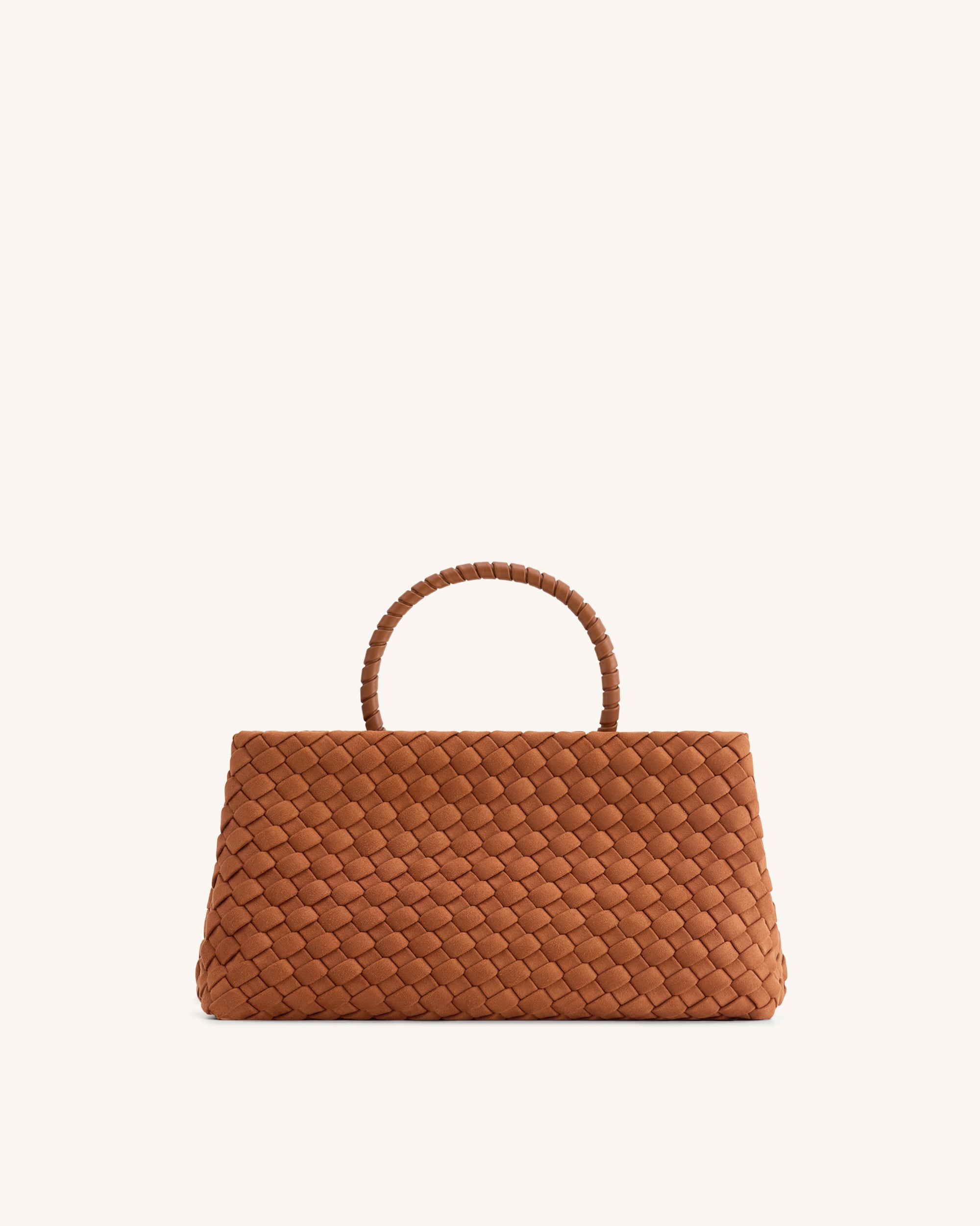 Elora Faux Suede Woven Tote Bag - Brown - Image 3