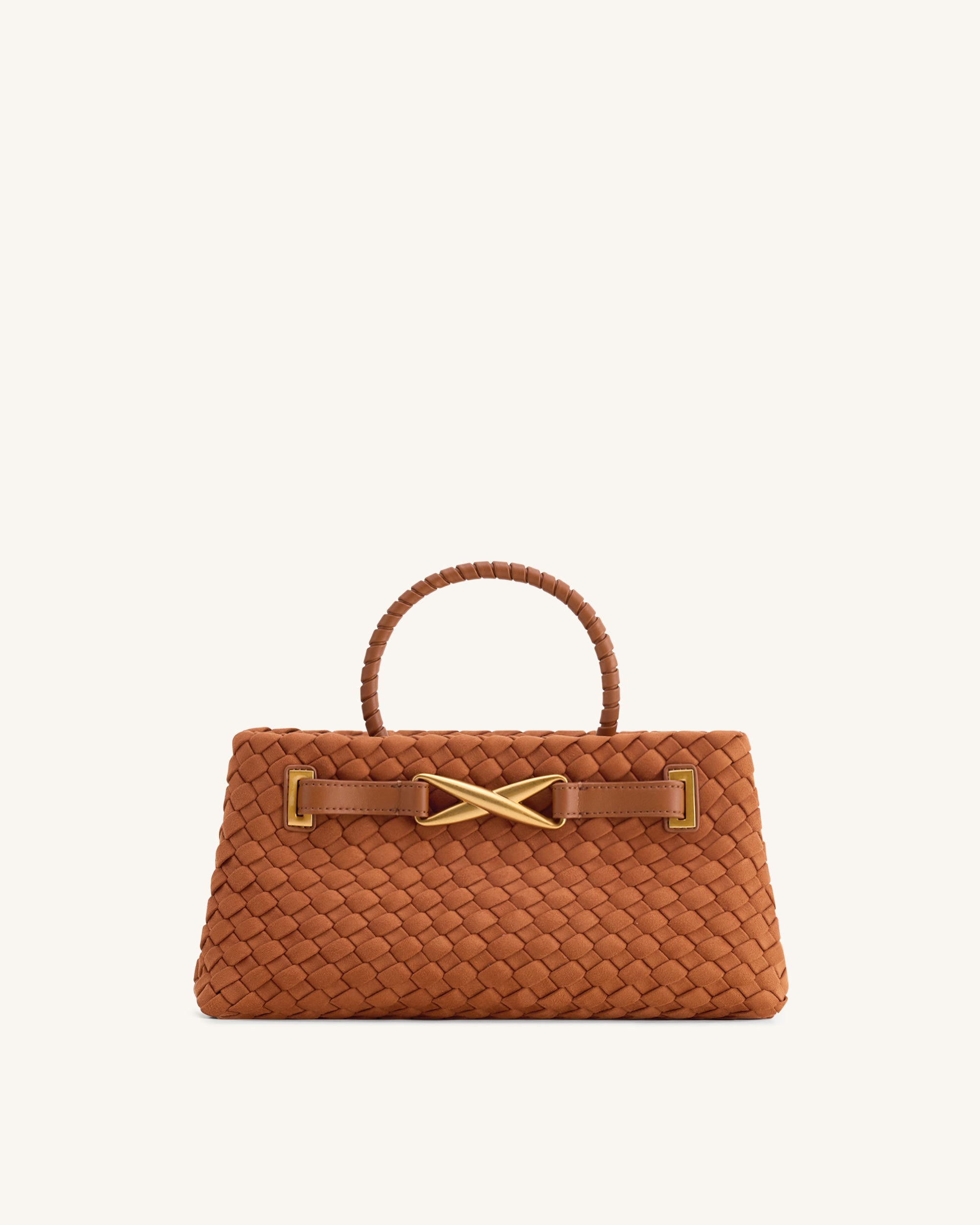 Elora Faux Suede Woven Tote Bag - Brown