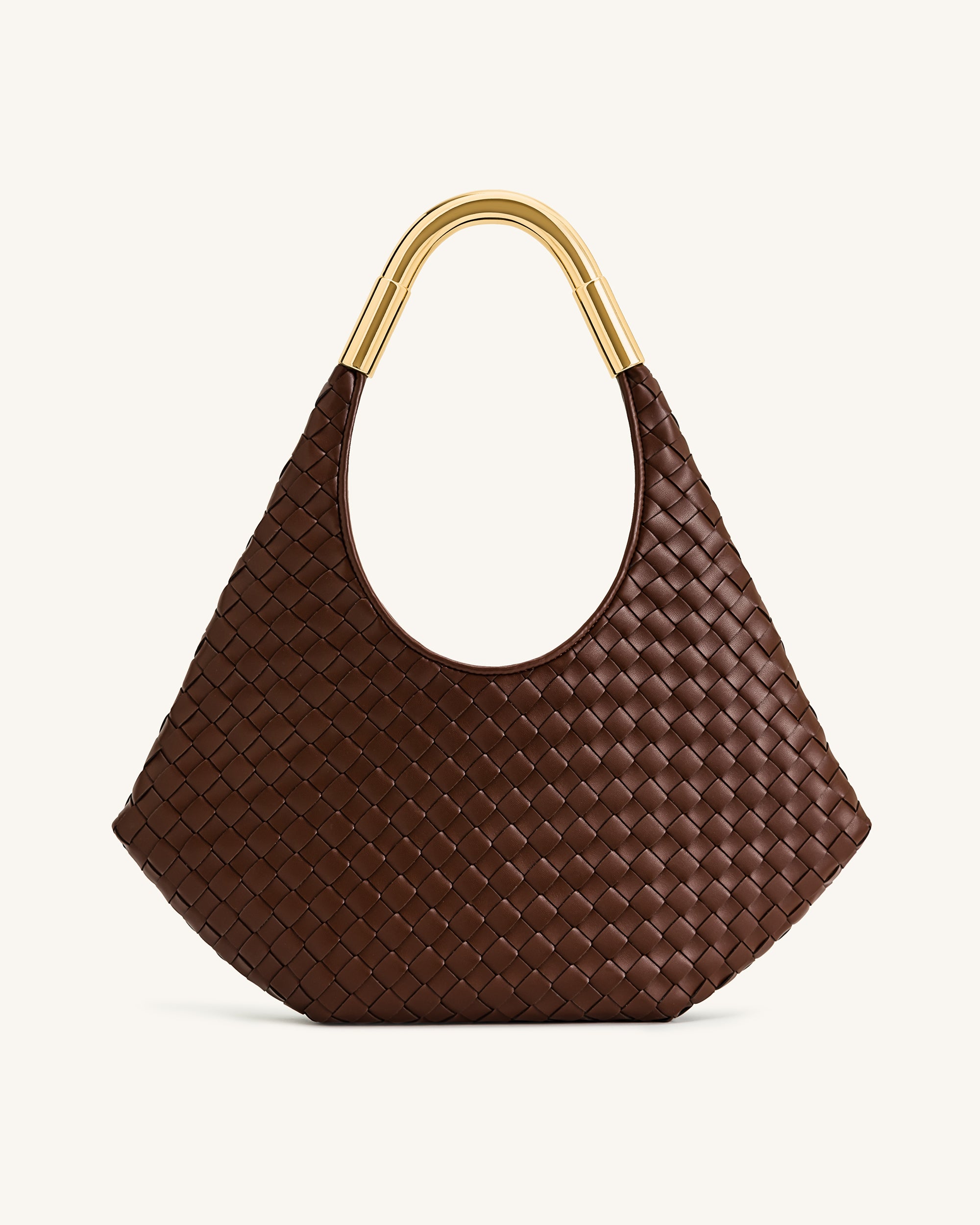 Olivia Hand-Woven Metal Handle Hobo Bag - Brown
