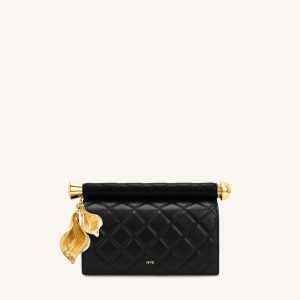 Holly Quilting Metal Pendant Embellished Clutch - Dark Black