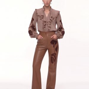 Calla Lily Ruffle Blouse - Brown
