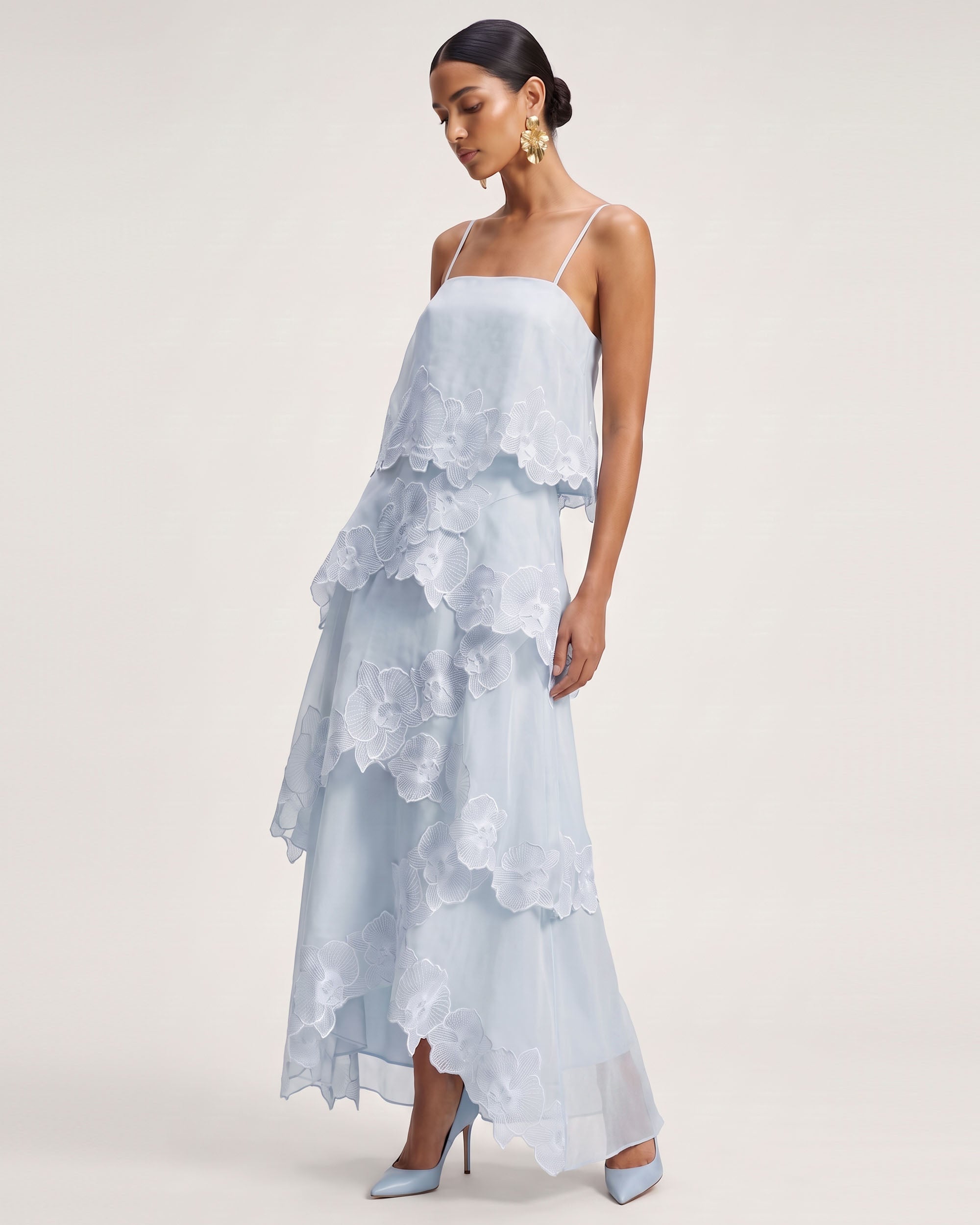 Orchid Embroidered Layered Maxi Dress - Light Blue - Image 2